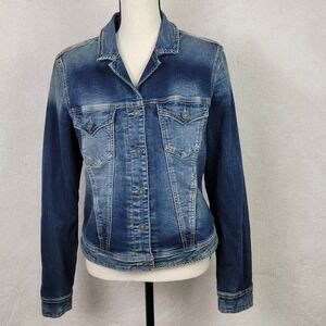 Silver Jeans Co Womens Large Blue Jean Western Timeless Trucker Denim Jacket